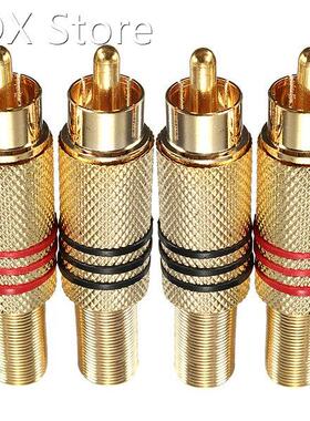 4Pcs 2Pair Gold RCA Phono Male Plug Solder Audio Video Cable