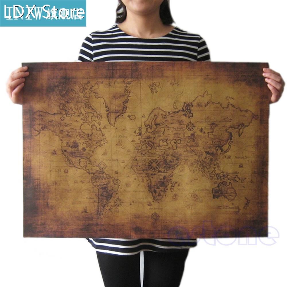 Large Vintage Style Retro Paper Poster Globe Old World Map G