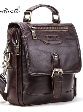 CONTACT'S Genuine Leather Men Message Bags for 7.9in iPad V