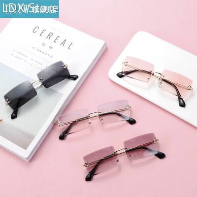 1PC Rimless Rectangle Sunglasses UV400 Unisex Trendy Anti-Re
