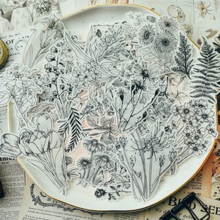 58pcs Vintage Flowers Style Vellum Paper Stickers Scrapbook