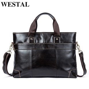 WESTAL men's leather bag for men briefcases bag men genuine
