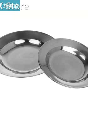 Stainless Steel Round Dinner Plate Dish Tray Food Container