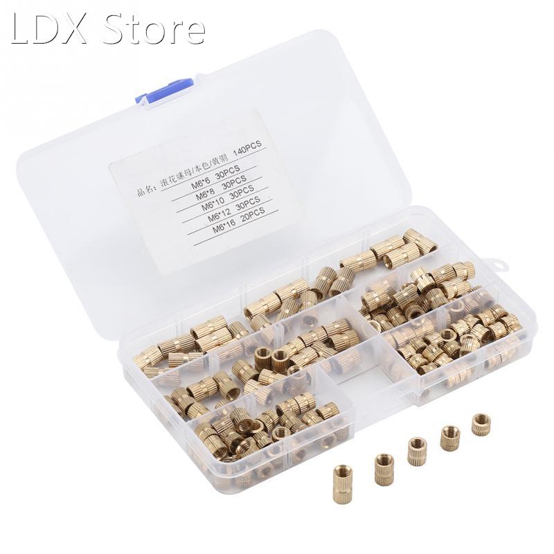 140pcs M6 Brass Cylinder Knurled Threaded Round Insert Embed
