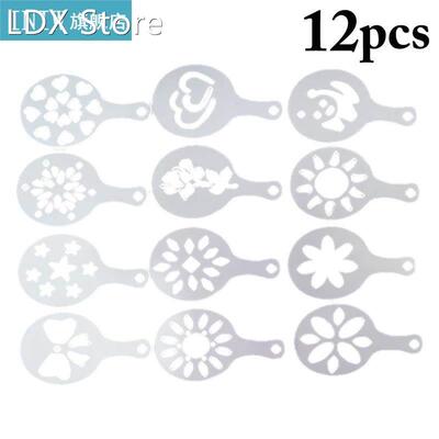 12Pcs/Set Coffee Moulds Reusable Plastic Cake Stenci