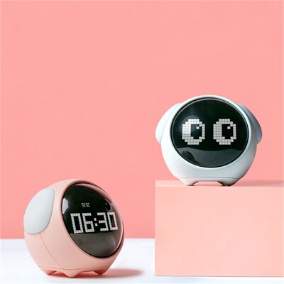 Kids Alarm Clock Cute Pixel Expression Clock Led Night Light