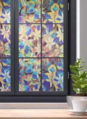 WXSHSH Stained Glass Window Film Privacy Static Cling Decor
