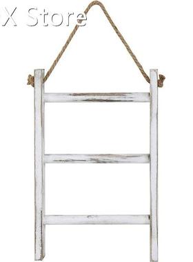 Wall-Hanging Towel Ladder Rustic Whitewashed Wood Countertop