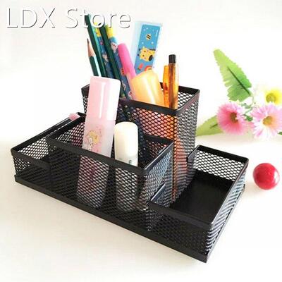 1pc Black Metal Mesh Box Pen Pencils Holder Case Desk Statio
