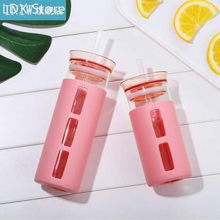 500ML Glass Tumbler With Straw Water Tea Tumblers Glass Bott