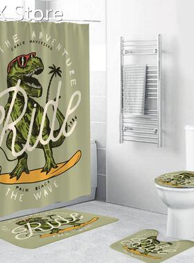 4PCS/Set Dinosaur Shower Curtain Bath Curtain Waterproof Pol