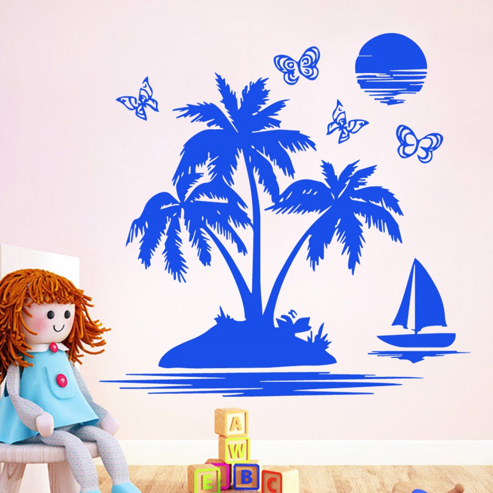 Carven Coconut Tree Sunrise Vinyl Wallpaper For Home House L