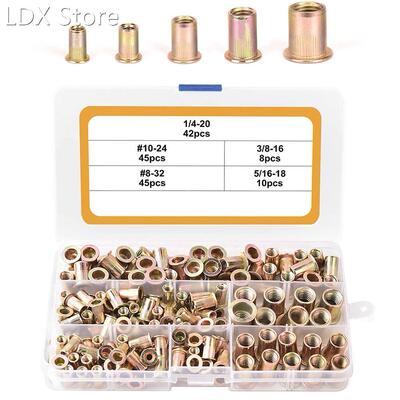 150PCS Rivet Nut Kit Rivet Nutsert Cap Carbon Steel Flat Hea