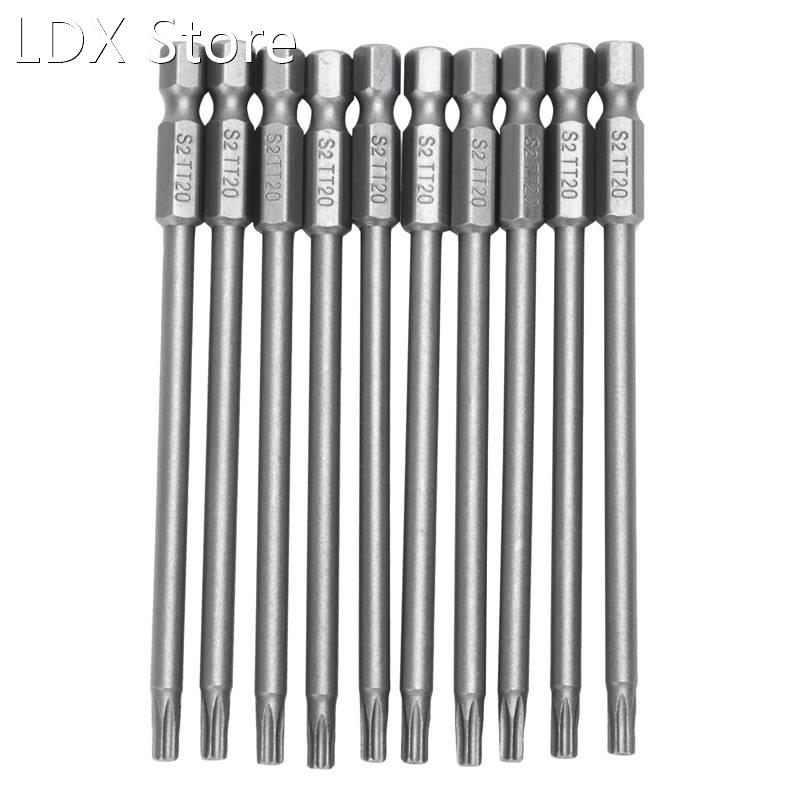 10pcs 100mm Length 1/4 inch Hex Shank T20 Torx Security Scre