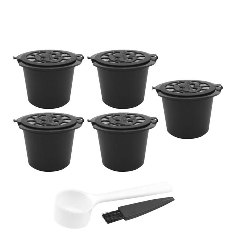 1/6PCS Reusable Nespresso Coffee Capsules  With Spoon Brush