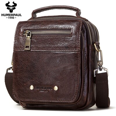 Genuine Leather Men's Crossbody Bag Capacity Casual Bu