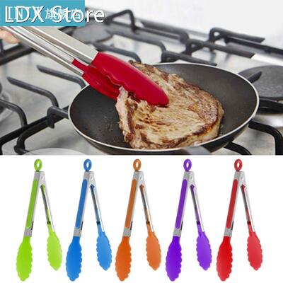NEW Silicone Kitchen Cooking Salad Serving BBQ Tongs Stainle