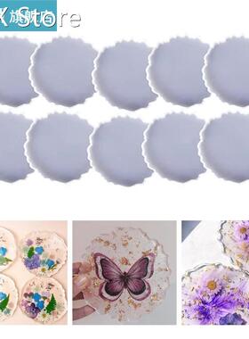 10 Pcs Glossy Coaster Epoxy Resin Mold Agate Slice Cup Mat C