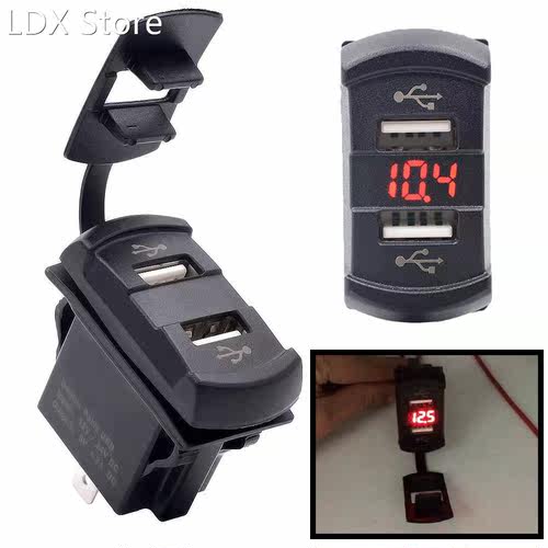 Dual 12V USB Car Boat Socket Rocker Switch Panel with Voltag