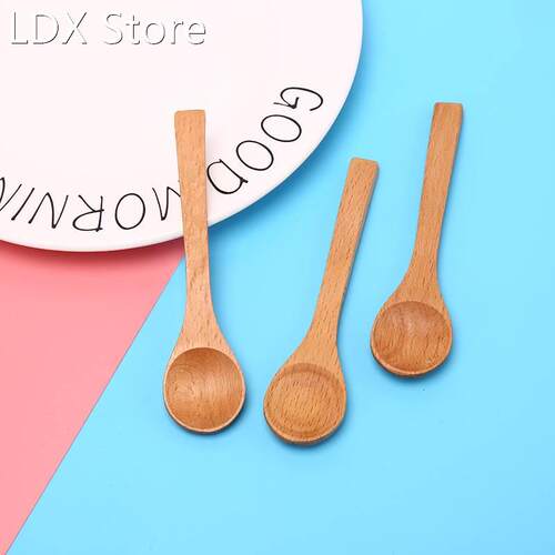 DIY Wooden Round Bamboo Spoon Soup Tea Coffee Salt Spoon Jam