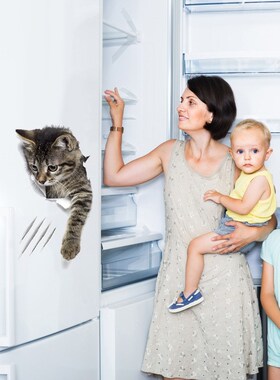 Cats 3D Wall Sticker Toilet Stickers Hole refrigerator Bathr
