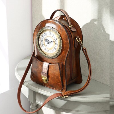 2020 New Backpack Women 's Bag Creative Clock Bag Retro Sho