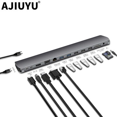 AJIUYU USB C Type C Hub to USB 3.0 HDMI RJ45 VGA For MacBoo