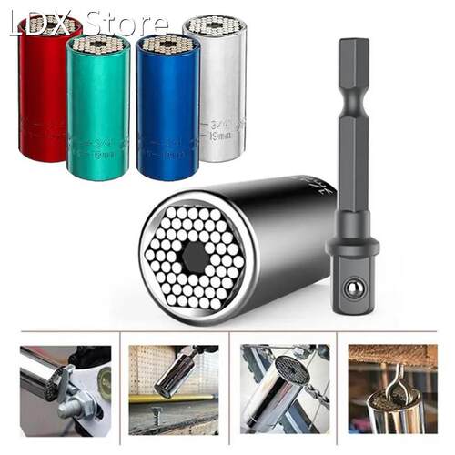 Universal Torque Wrench Head Set 2 Pcs Socket Sleeve 7-19mm