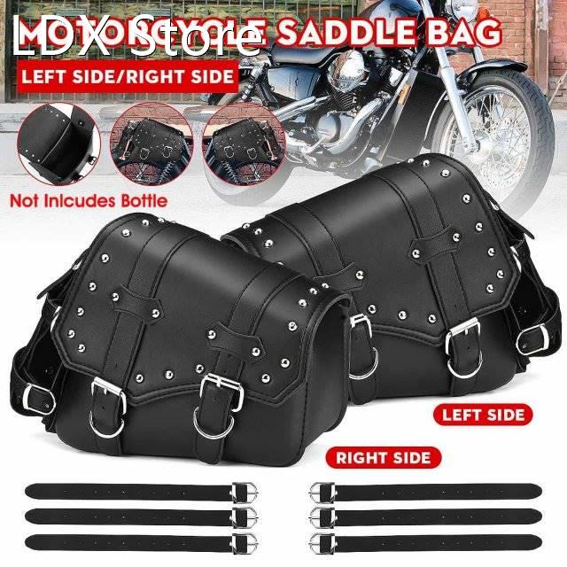 Motorcycle Studded Saddlebags Cafe Racer Side Tool Bags Lugg