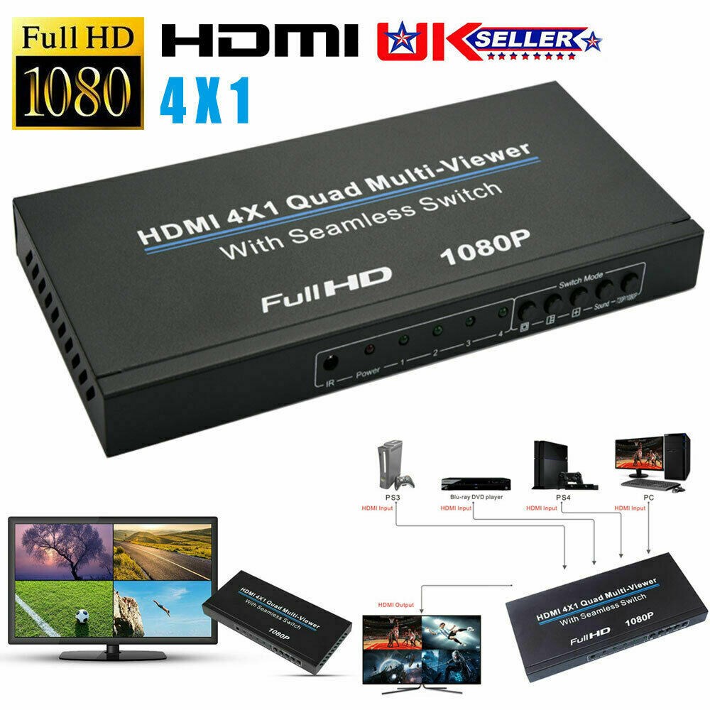 4x1 HDMI 4 Channel Quad Multi Viewer PIP Split Screen Switc