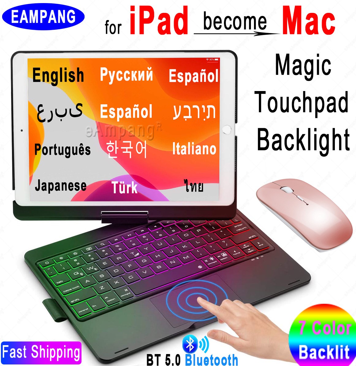Magic Touchpad Mouse Keyboard Case For iPad 10.2 2019 2020