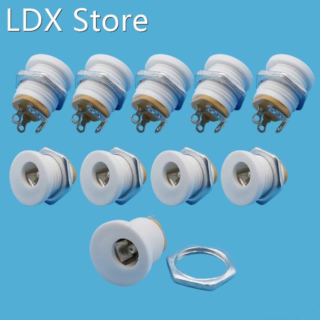 2/5/10Pcs White DC-022 5.5x2.1mm DC Power Female Jack Round