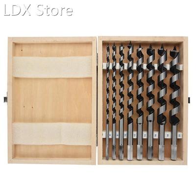 8pc Carbon Steel Auger Drill Bit Set Wooden Case Machined He