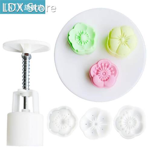 Cookie Stamp Moon Cake Mold Set with 3 Pcs Mode Pattern Bath