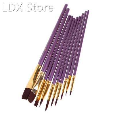 10Pcs Purple Artist Paint Brush Set Nylon Hair Watercolor Ac