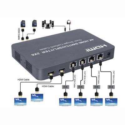 HDMI 1.4 4K 2x6 HDMI Switch Splitter Audio Video Converter