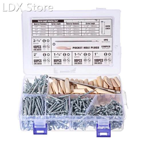 482Pcs 25-64mm Self Tapping Pocket Hole Screw Project Kit SQ