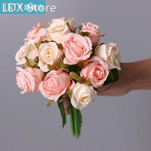 Bridal Wedding Roses Bouquet Artificial Silk Cloth Flowers S