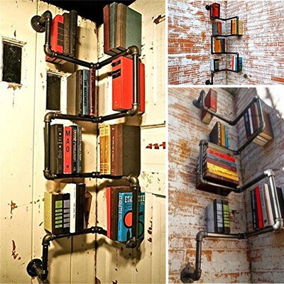 Industrial Urban Style Pipe Shelf Storage Shelving Book Wall
