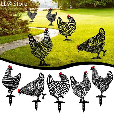 5PC Exterior Metal Hen Chicken Pecking Farm Animal Garden St