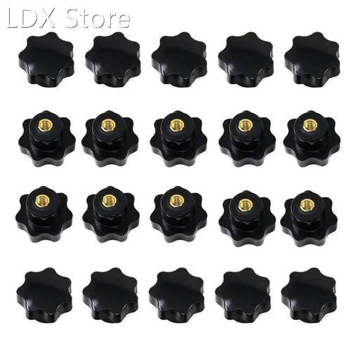 20Pcs M6 x 32mm Knob Grip Female Threaded Black Plastic Thre