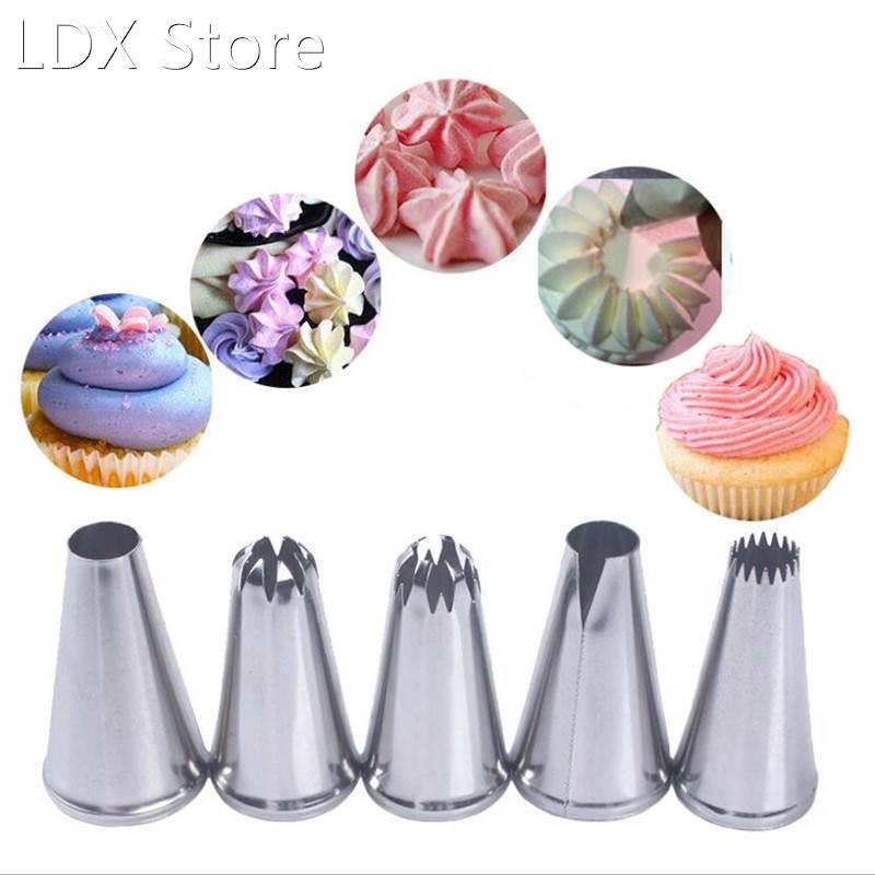 5pcs Tulip Metal Cream Nozzles Cake Decorating Tools Stainle