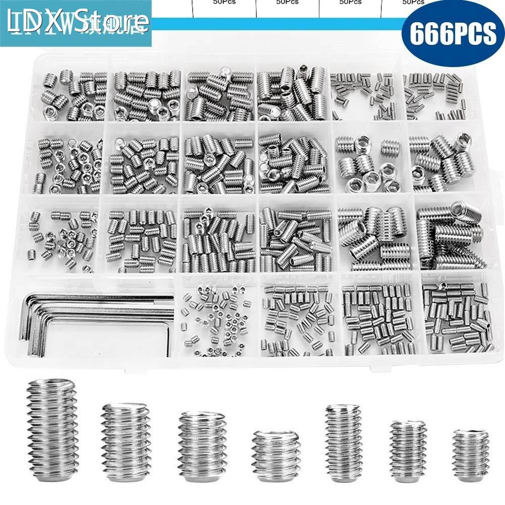 666pcs Hex Hexagon Socket Set Screw Flat Point Stainless Ste