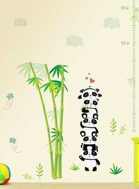 Lovely Panda Bamboo Measure Height Gauge Stickers Wall Stick