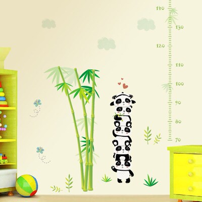Lovely Panda Bamboo Measure Height Gauge Stickers Wall Stick