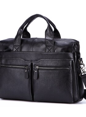 Black Men Genuine Leather Handbags Large Leather 14'' Lapto