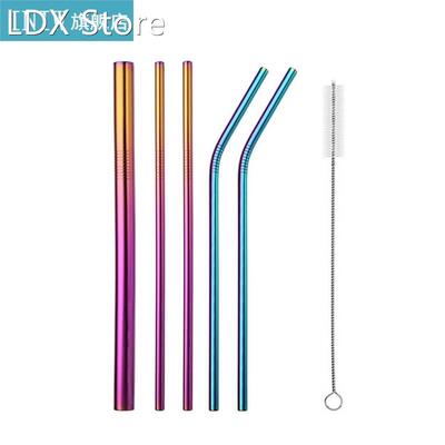6Pcs/Set Stainless Steel Straws with Cleaning Brush Reusabl