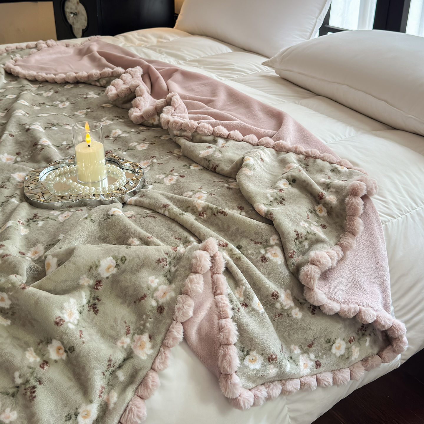 清香小碎花毛球款牛奶绒毛毯毯子冬季加厚保暖办公午睡披肩毯盖毯