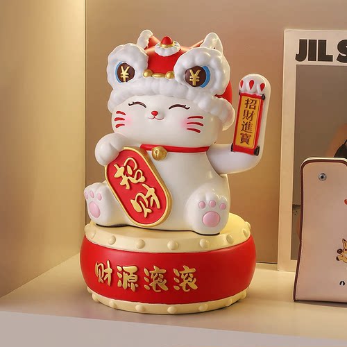 新款国潮醒狮招财猫前台喜庆装饰
