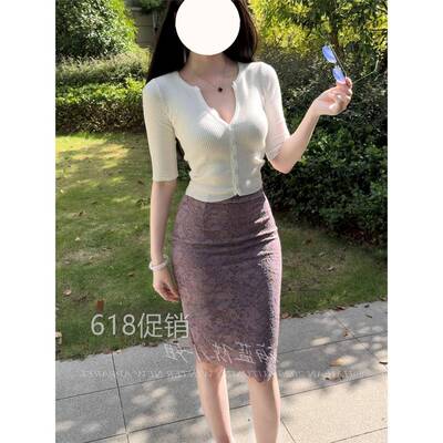 【缱绻蕾丝】防走光御姐风纯色中古蕾丝半身裙弹力轻薄A字短裙女